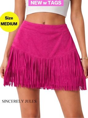 NEW wTAGS 🏷️ Fuchsia Fringe Mini Skirt by SINCERELY JULES (Women’s Size Medium)